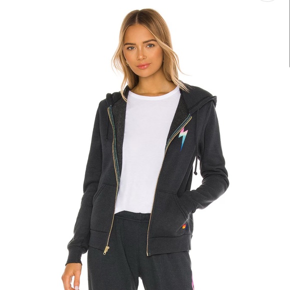 Aviator Nation Charcoal/Rainbow Bolt Zip Hoodie - S - Picture 1 of 5
